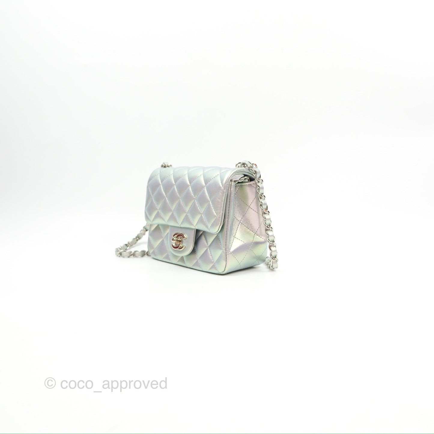 Chanel Mini Square Quilted Iridescent Lilac Silver Hardware 21K