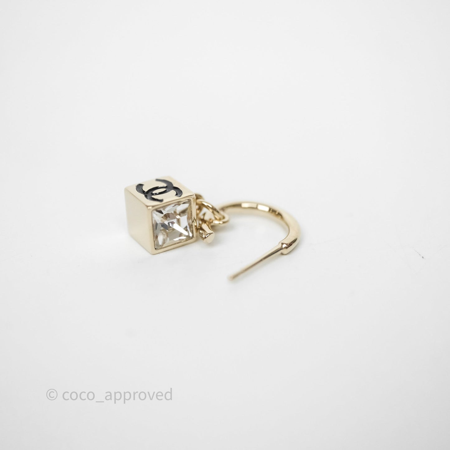 Chanel CC Crystal Square Drop Earrings Gold Tone 25C