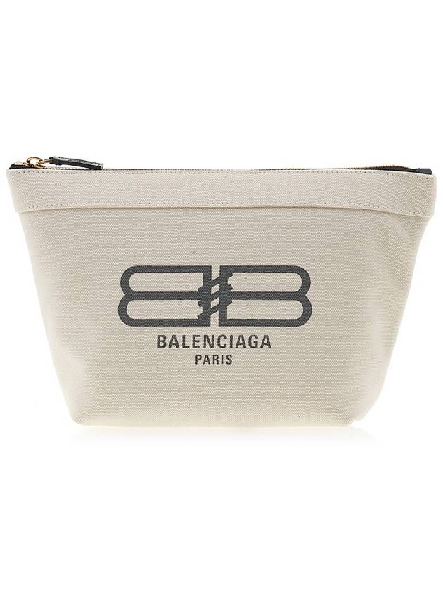 Luxury Balenciaga Logo Print Jumbo Pouch Bag Ivory