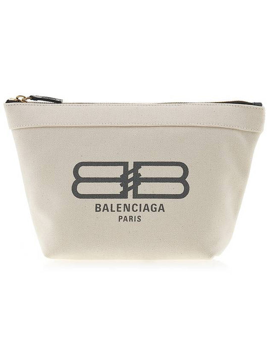 Luxury Balenciaga Logo Print Jumbo Pouch Bag Ivory
