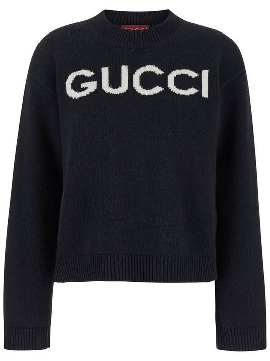 Luxury Gucci Trending 2025 Intarsia Wool Knit Top Black