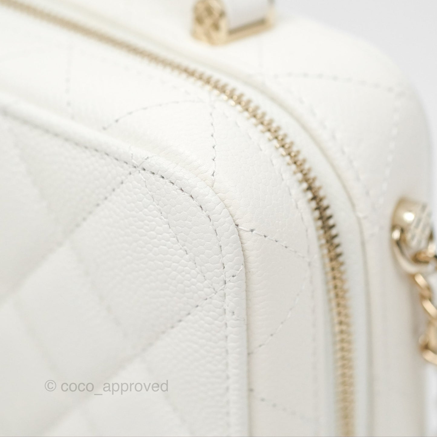 Chanel Quilted Top Handle Vanity White Caviar Gold Hardware