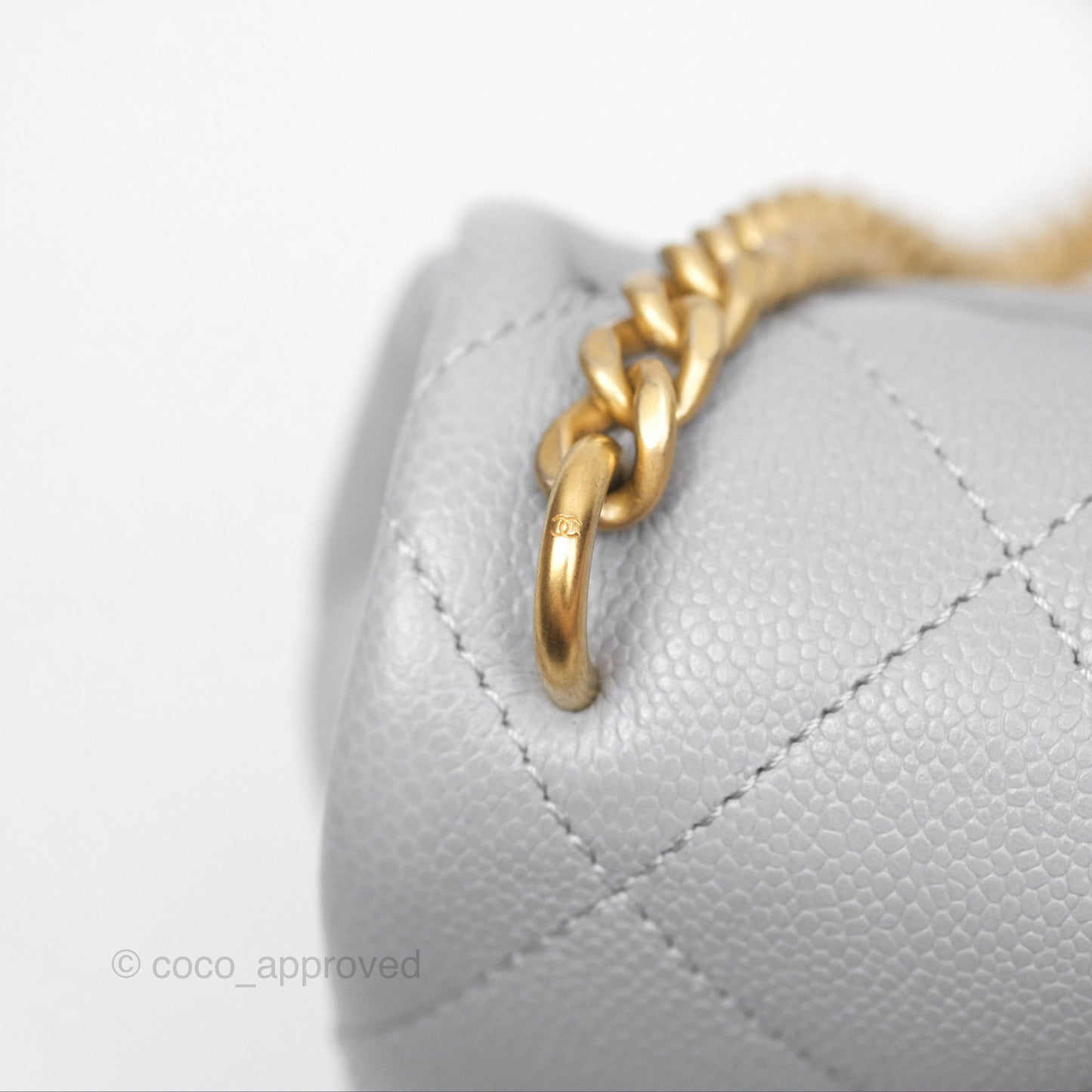 Chanel Mini Flap Bag Heart Adjustable Chain Grey Caviar Aged Gold Hardware