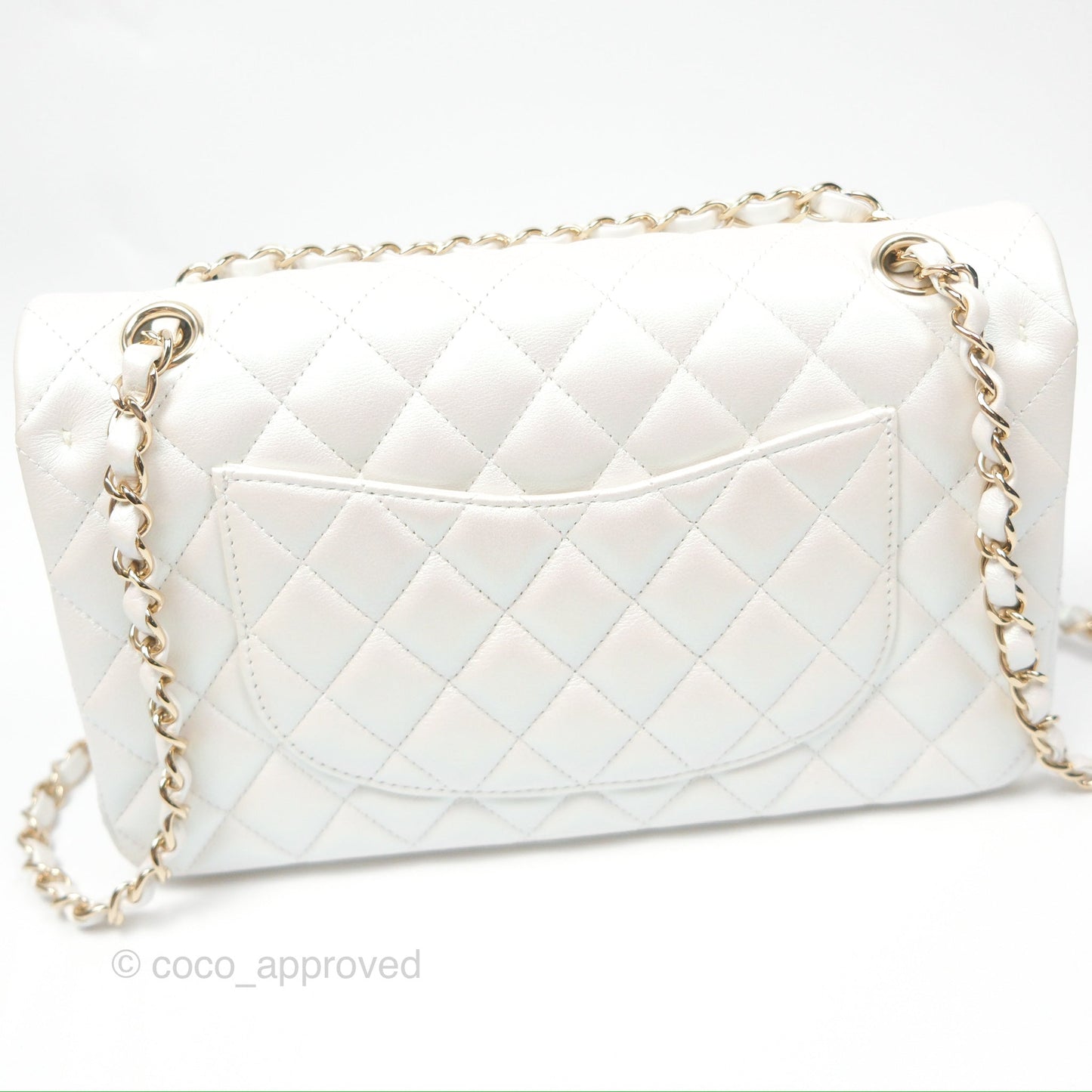 Chanel Classic M/L Medium Double Flap Iridescent White Calfskin Gold Hardware