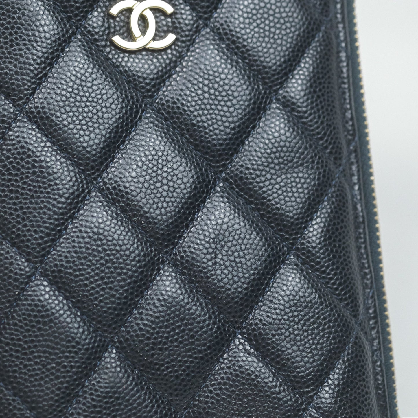 Chanel Classic Flat Navy Caviar Wallet Pouch Gold Hardware