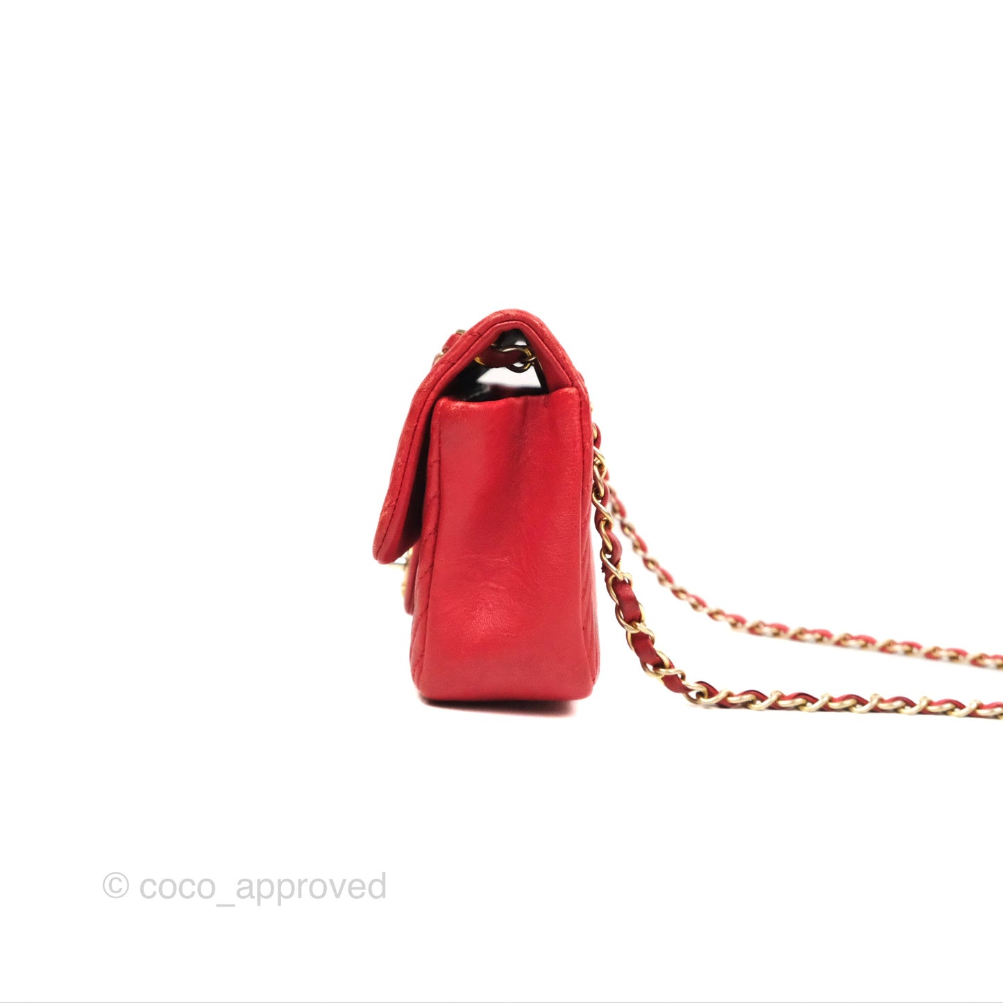 Chanel Small Chevron Surpique Flap Red Calfskin Aged Gold Hardware