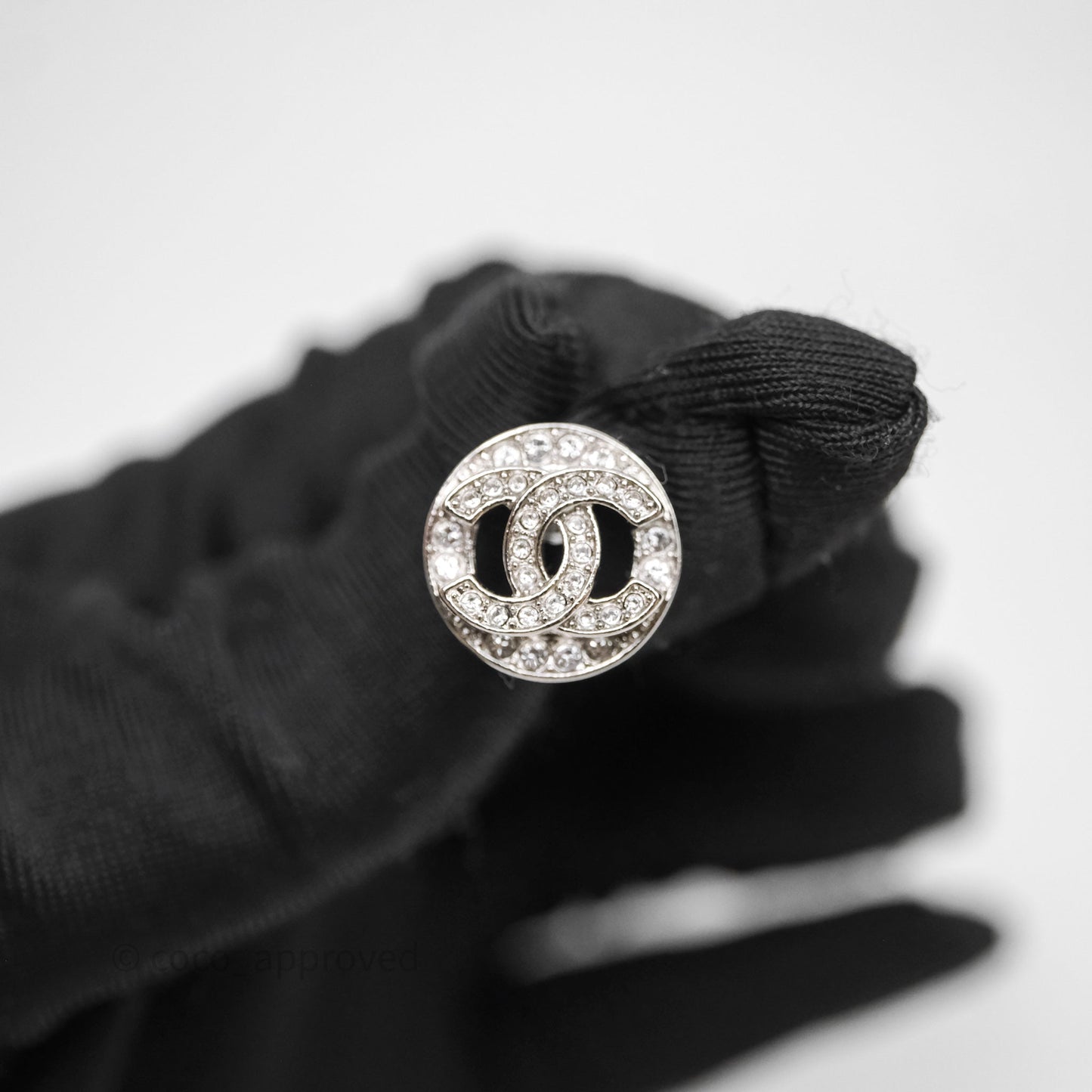 Chanel CC Crystals Round Earrings Silver Tone 25S