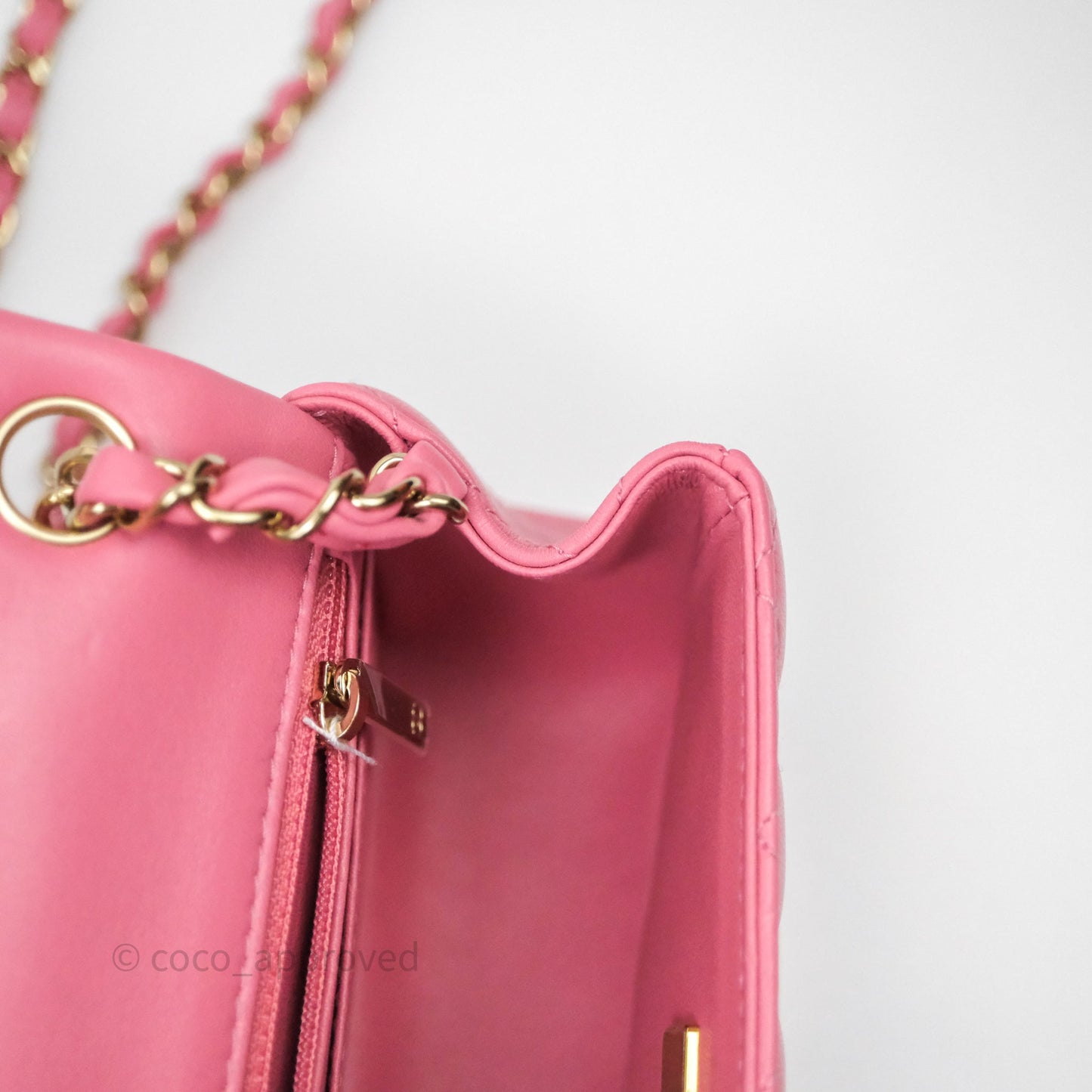 Chanel Quilted Mini Square Pink Lambskin Gold Hardware