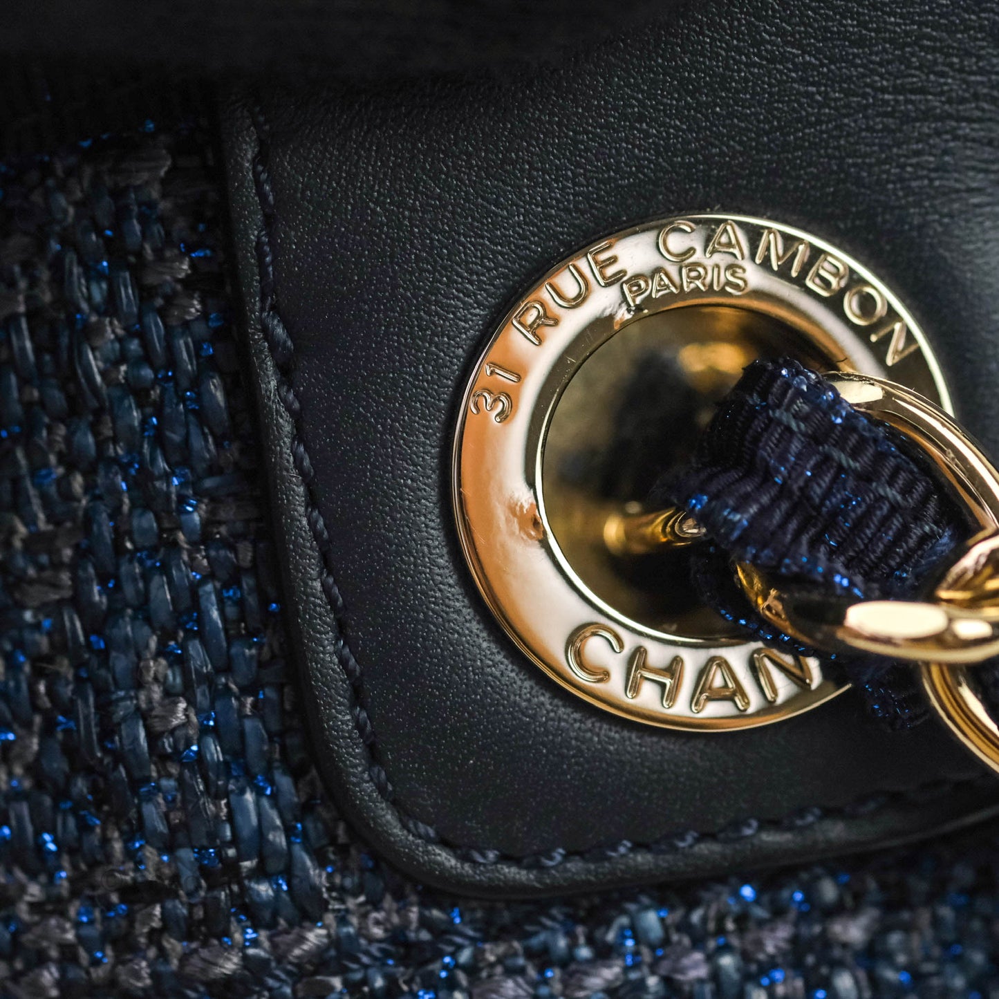 Chanel Large Deauville Navy Blue Canvas Gold Hardware