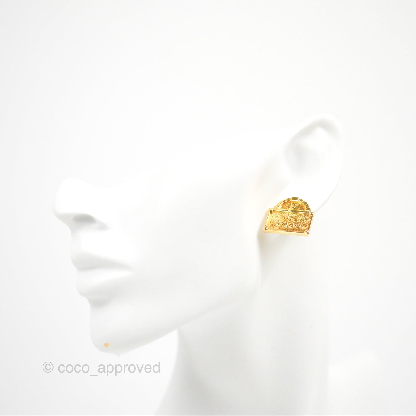 Chanel Rue Cambon Earrings Gold Tone 22A