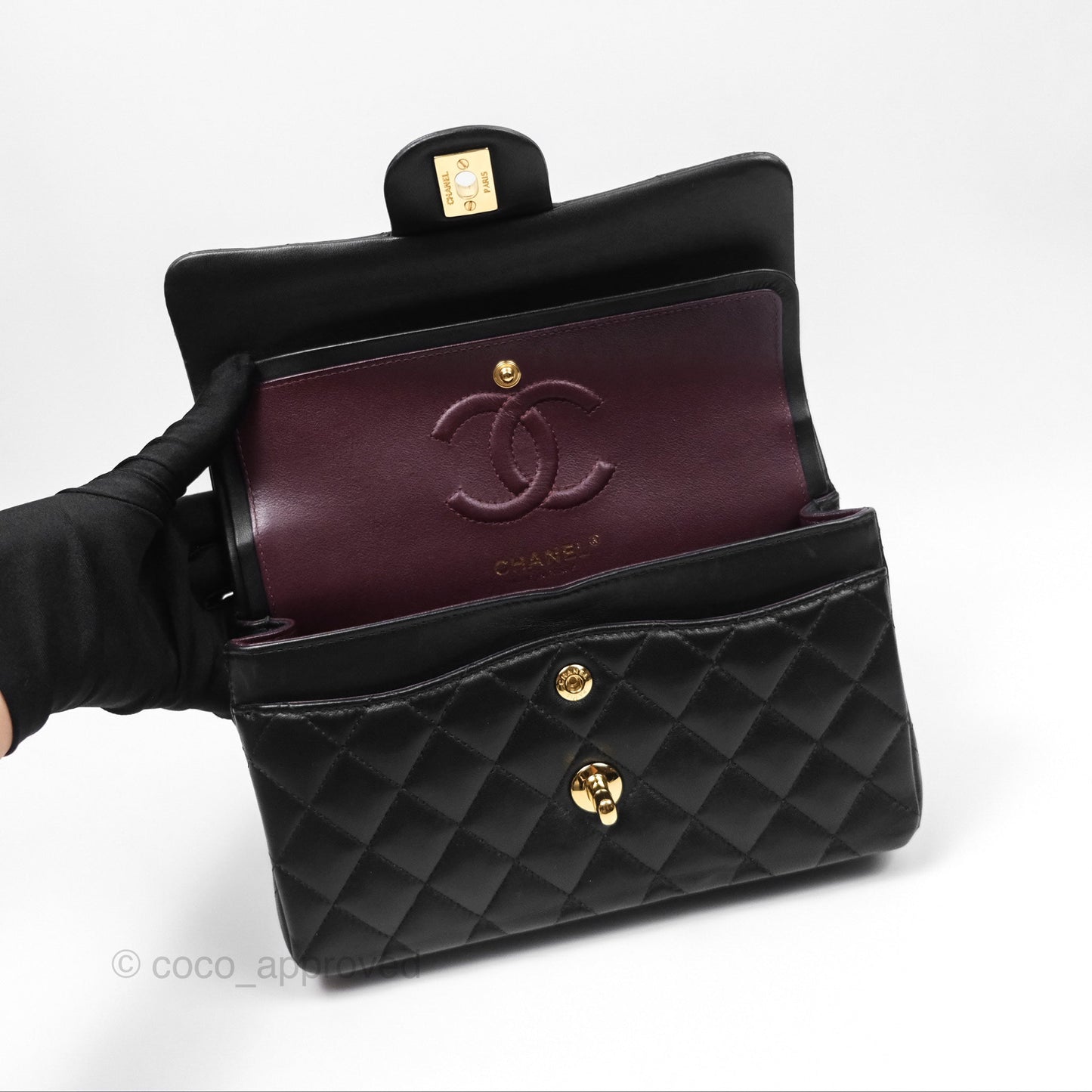 Chanel Small Classic Flap Quilted Black Lambskin Gold Hardware