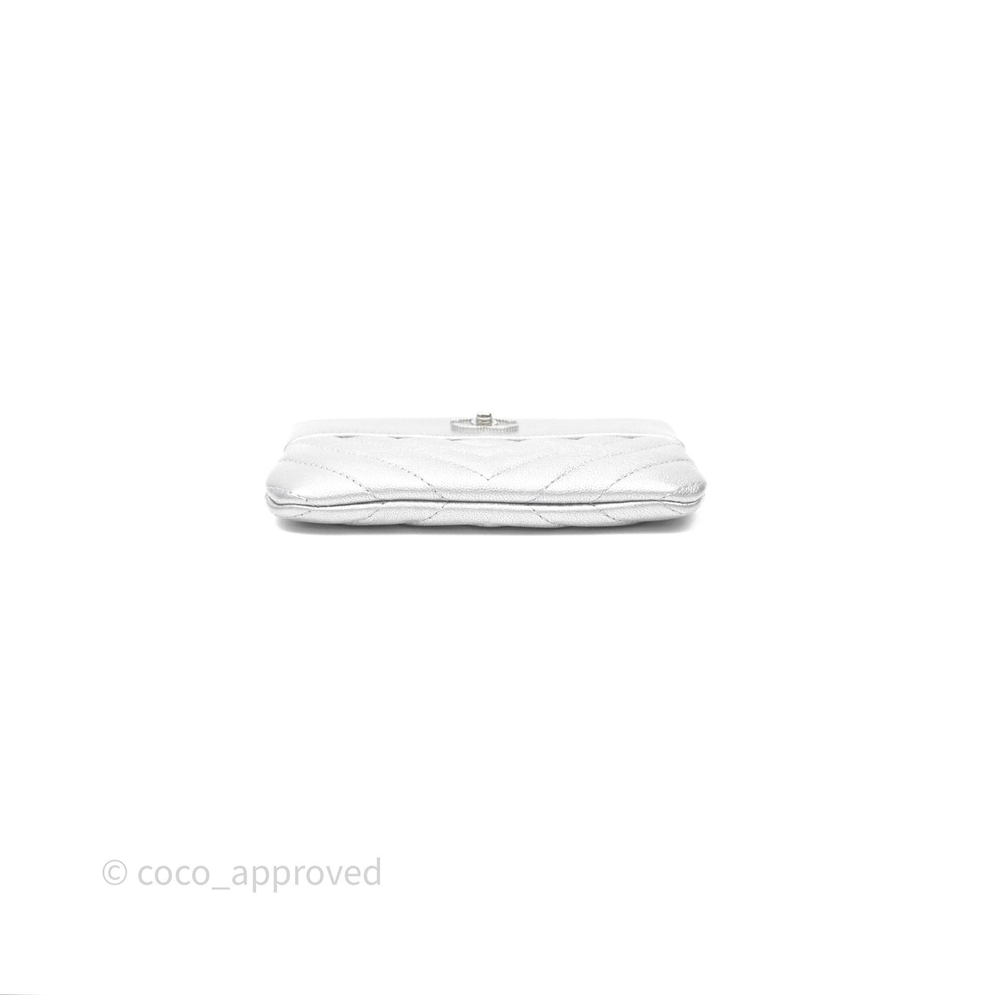 Chanel Mini Chevron Mademoiselle O Case Silver Goatskin Silver Hardware