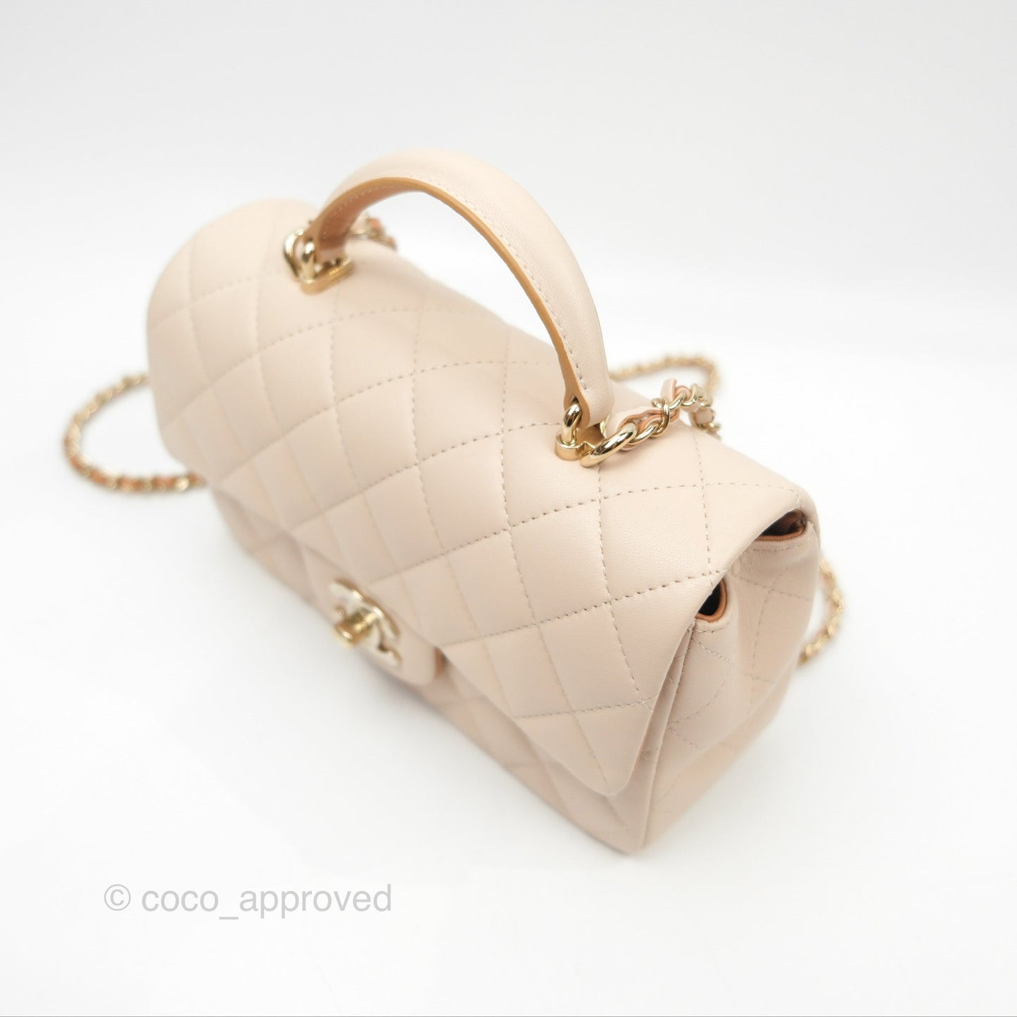 Chanel Top Handle Mini Rectangular Flap Bag Ecru/Beige Lambskin Gold Hardware 23P