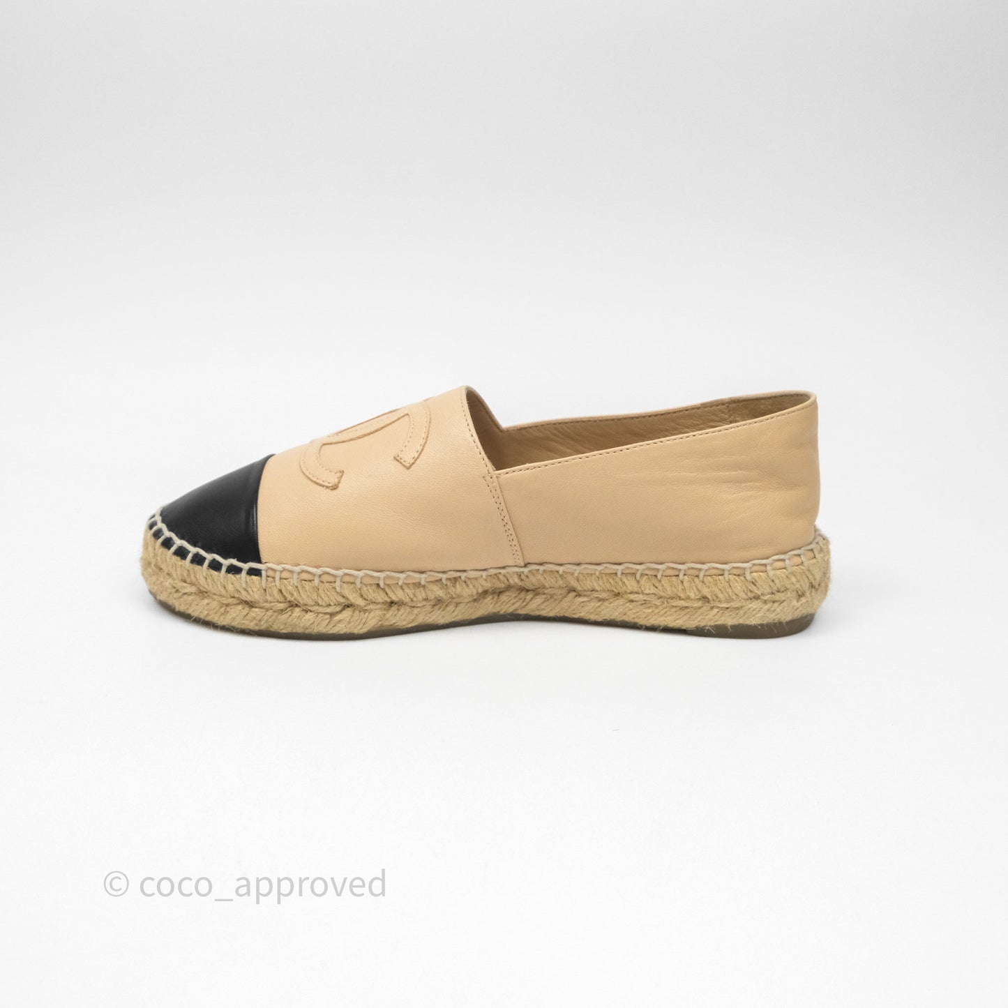 Chanel CC Espadrilles Beige Black Lambskin Size 36