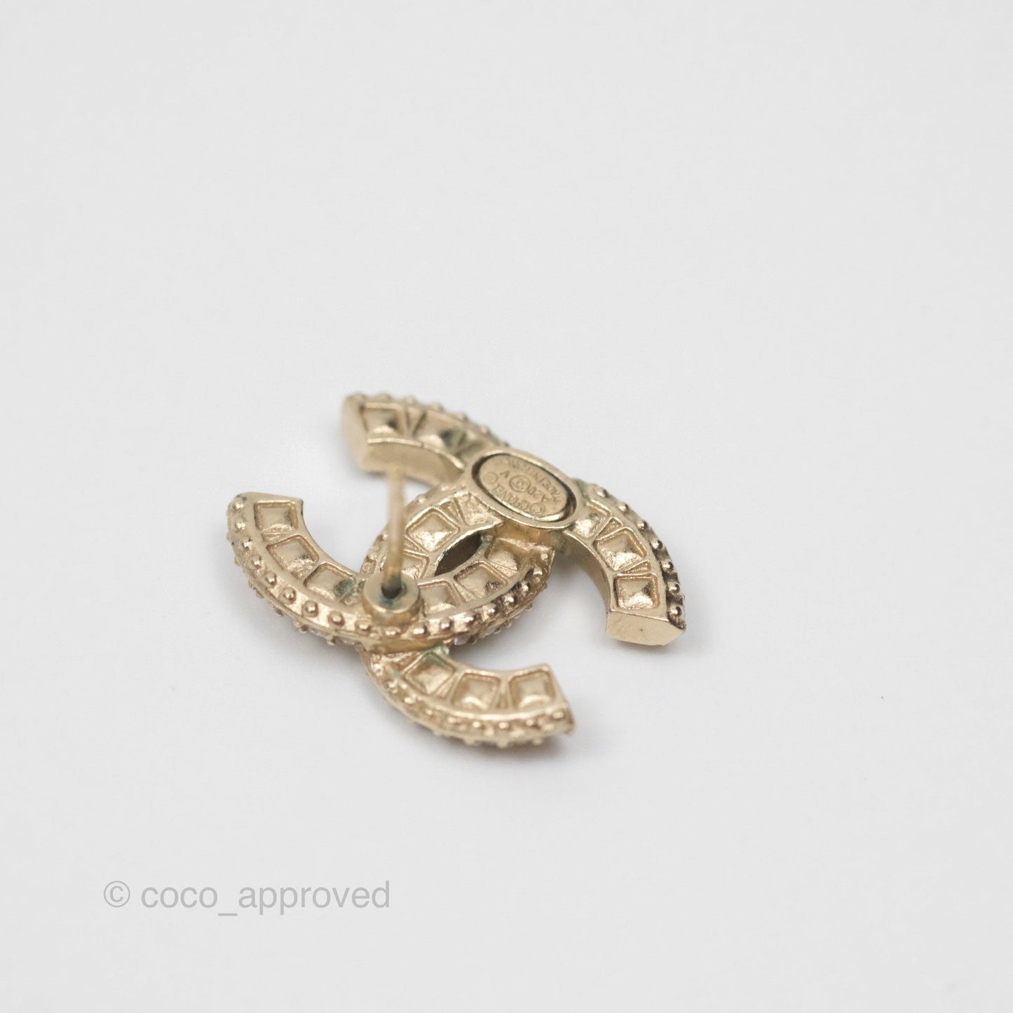 Chanel Crystal CC Earrings Gold Tone 20V