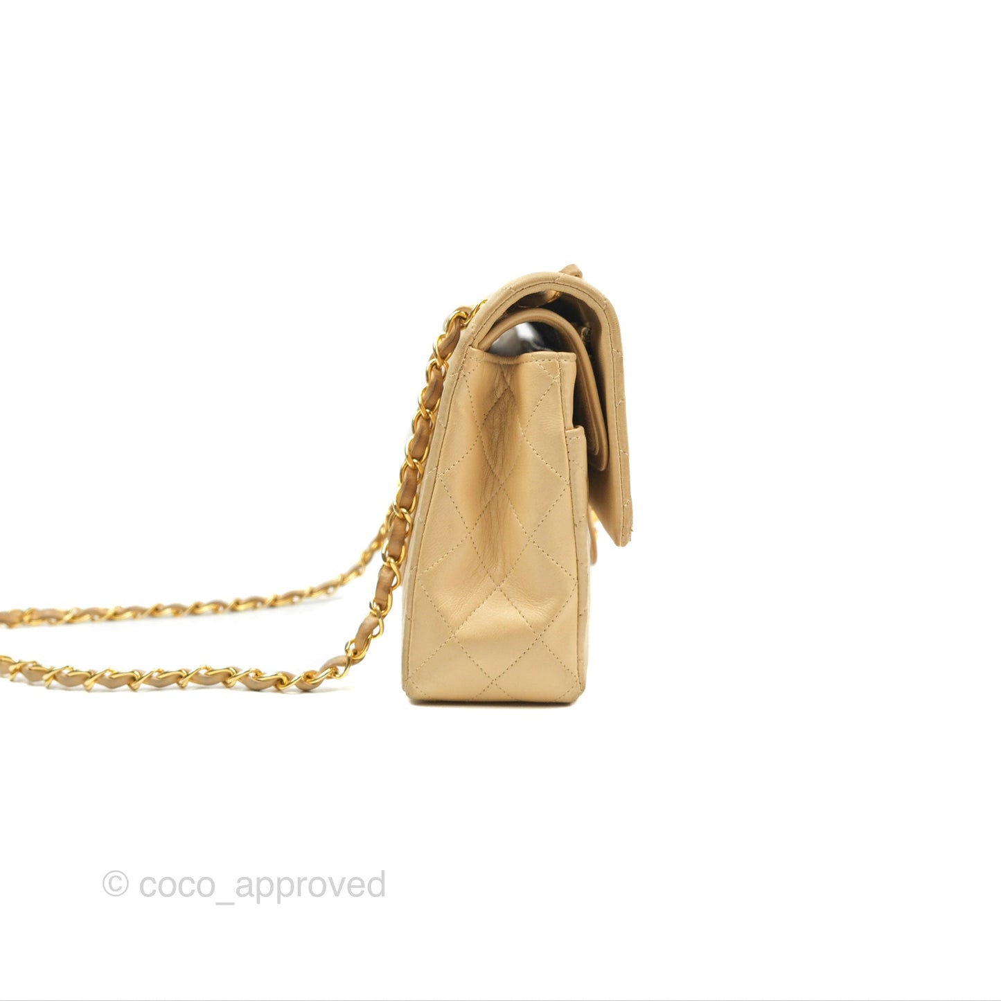 Chanel Vintage Medium Classic Flap Beige Lambskin 24K Gold Hardware
