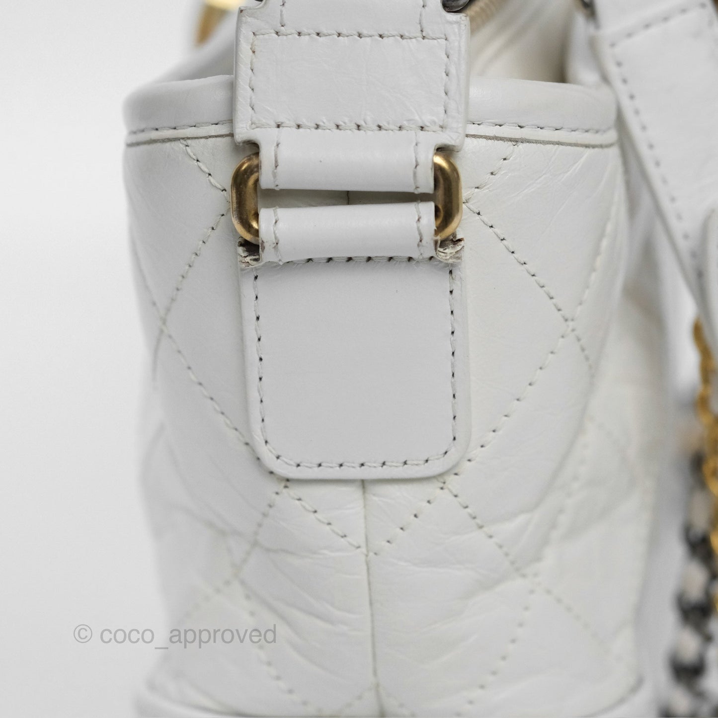 Chanel Small Gabrielle Hobo Quilted White Aged Calfskin