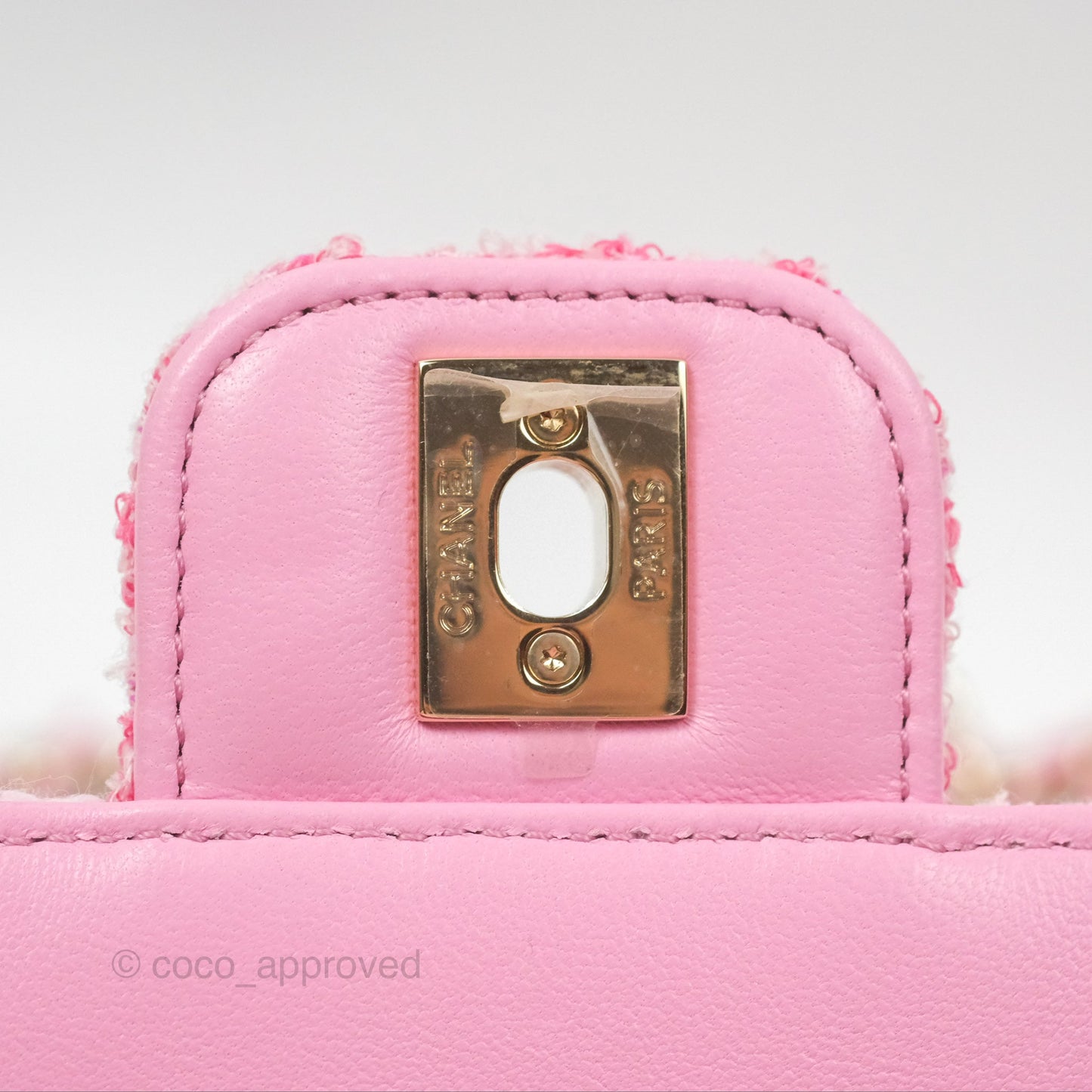 Chanel Flap Bag with Heart Resin Charm Chain Pink Tweed Gold Hardware