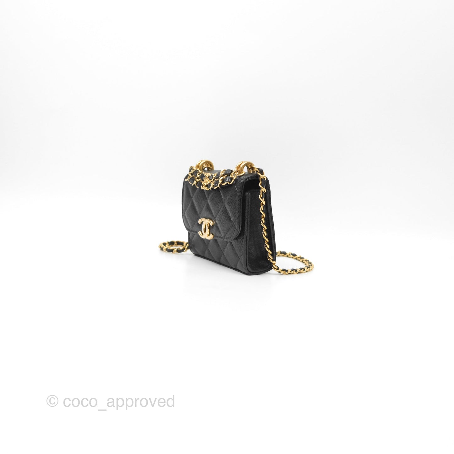 Chanel Coco First Mini Clutch On Chain Black Caviar Gold Hardware 22K