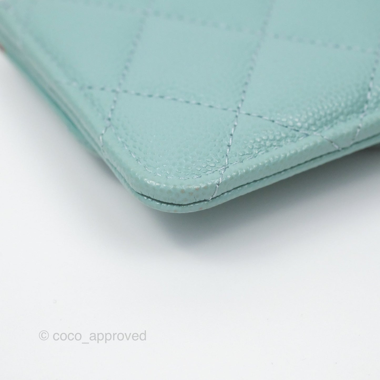 Chanel Quilted Zip Flap Card Holder Tiffany Blue Caviar Gold Hardware