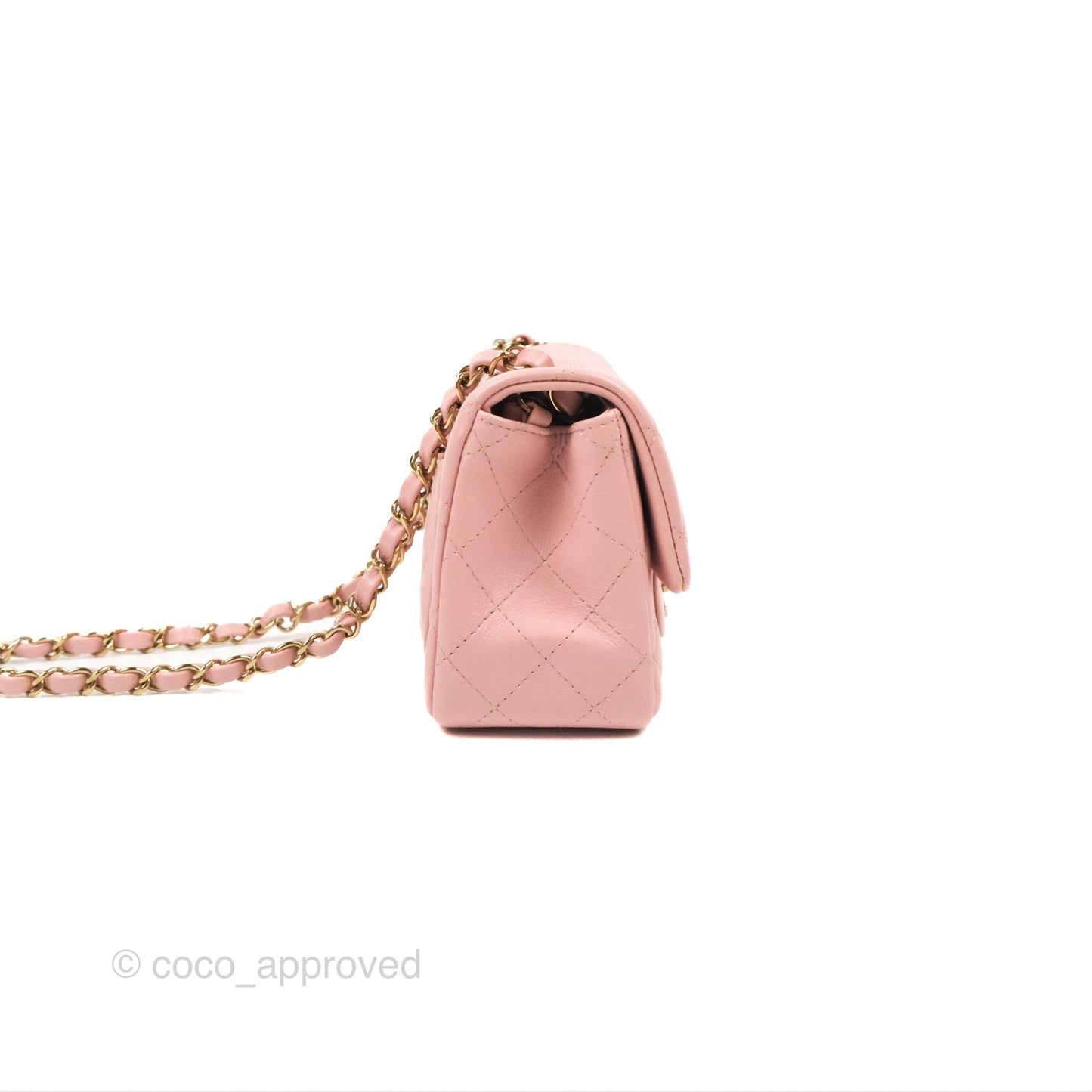 Chanel Quilted Mini Square Flap Pink Lambskin Gold Hardware
