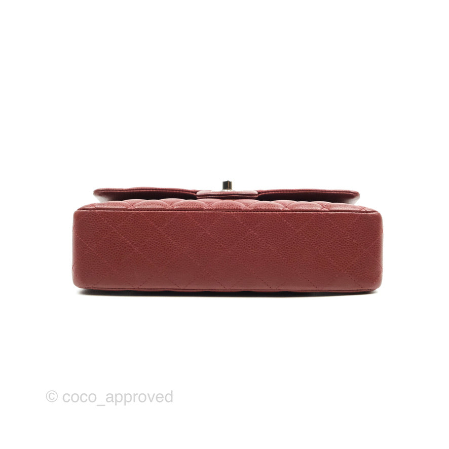 Chanel Classic M/L Medium Double Flap Dark Red Caviar Silver Hardware
