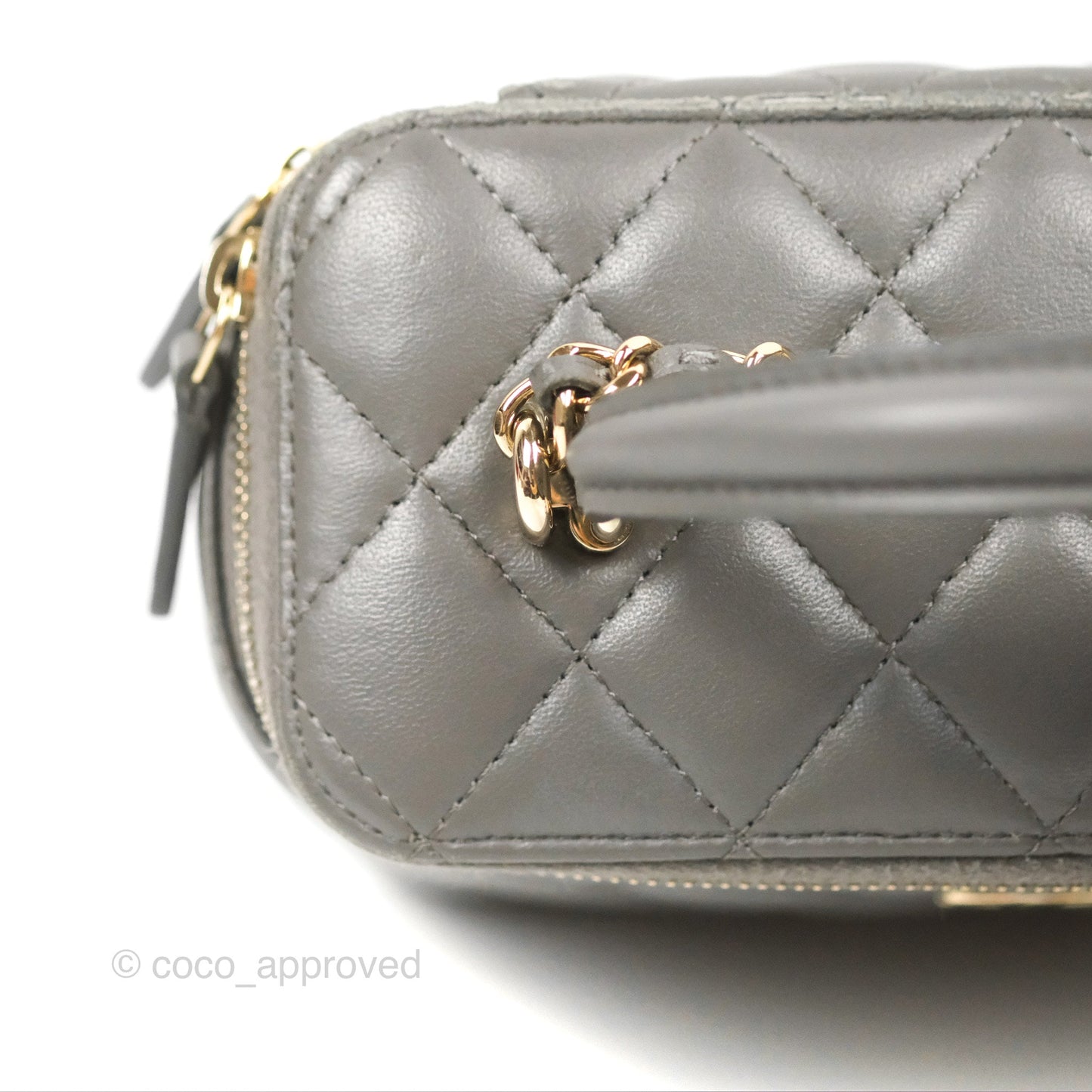 Chanel Vanity Rectangular Top Handle Dark Grey Lambskin Gold Hardware
