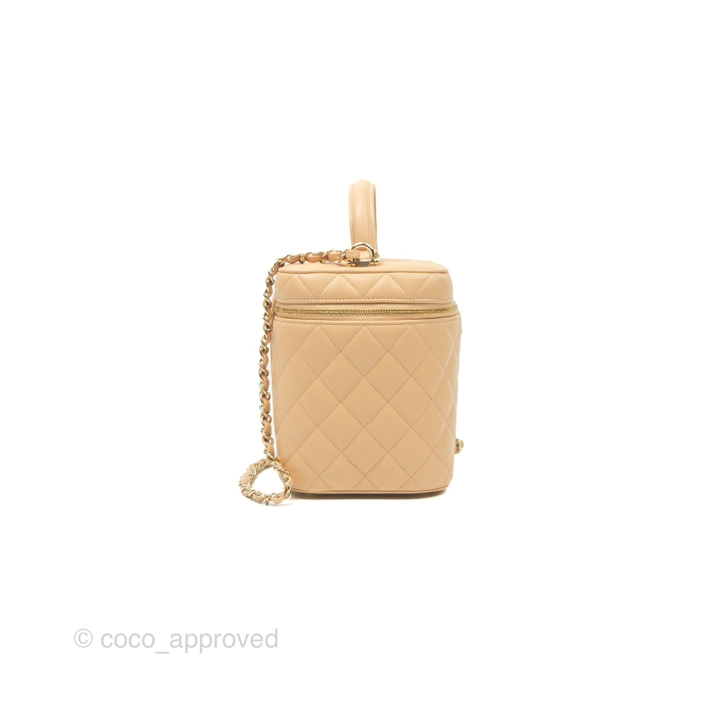 Chanel Small Quilted Top Handle Vanity Case Beige Lambskin Gold Hardware