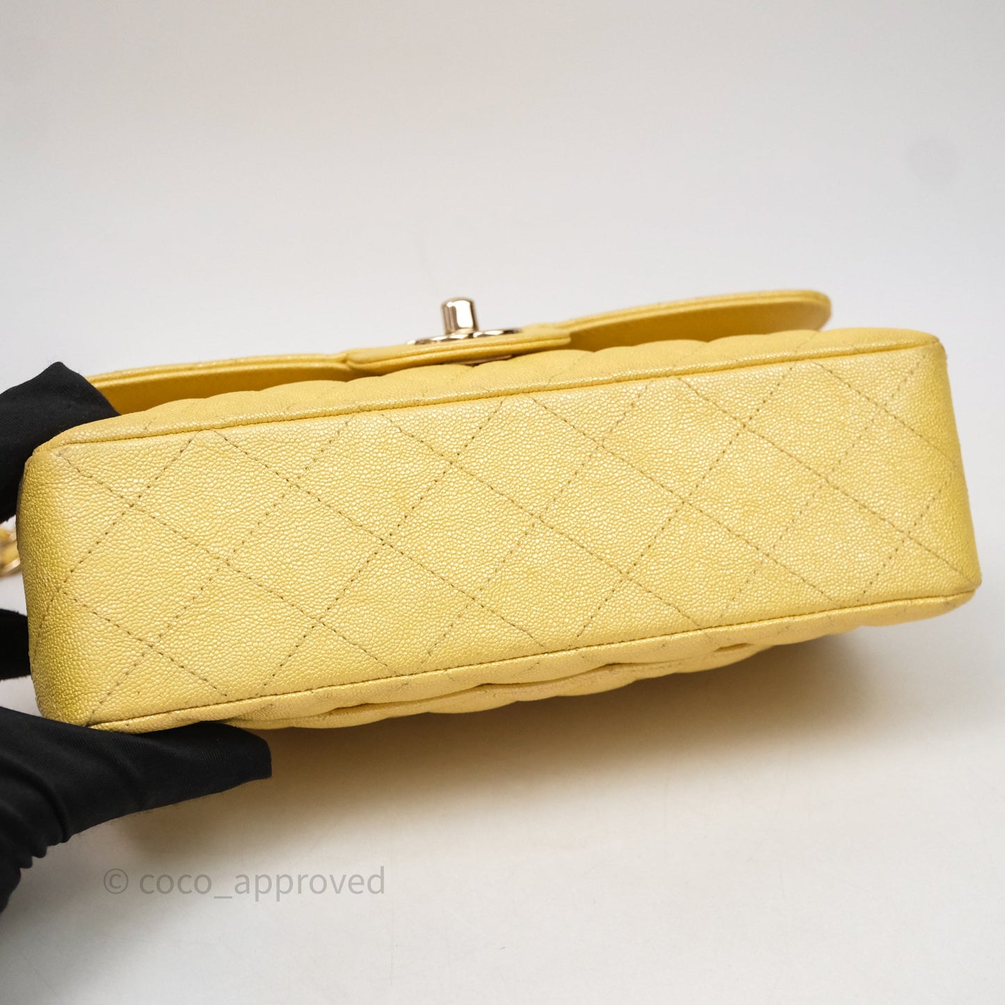 Chanel Small Classic Quilted Flap Iridescent Yellow Caviar Gold Hardware