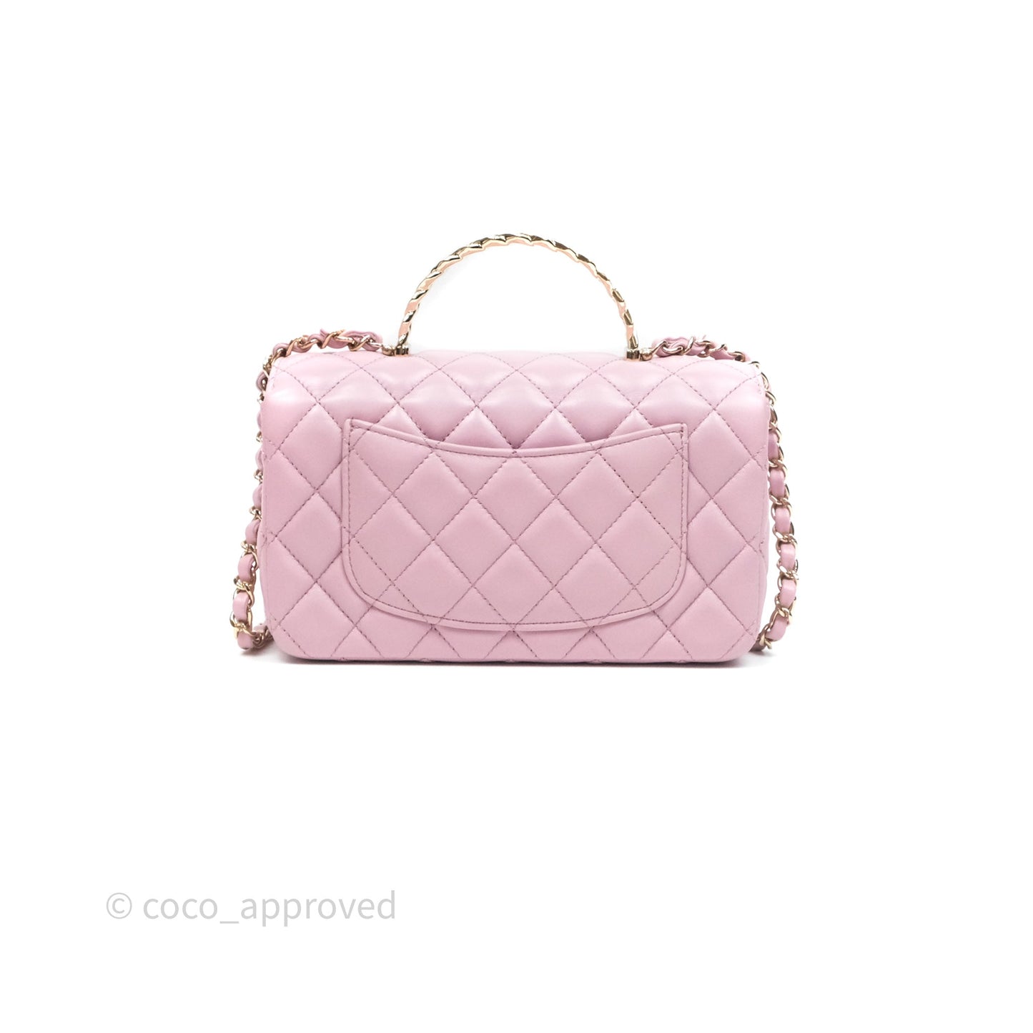 Chanel Logo Top Handle Mini Rectangular Flap Bag Pink Lambskin Gold Hardware