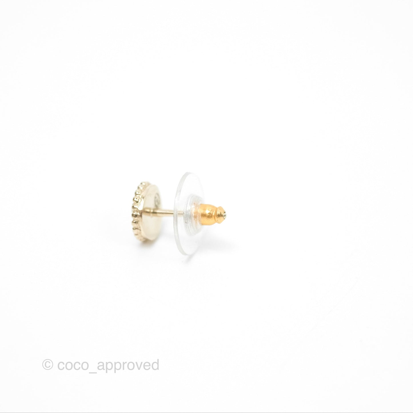 Chanel CC Round White Earrings Gold Tone