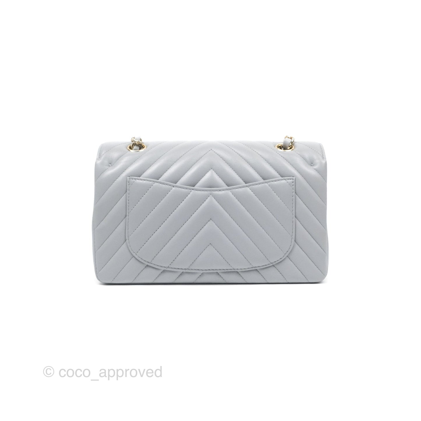 Chanel Small Classic Chevron Flap Grey Lambskin Gold Hardware