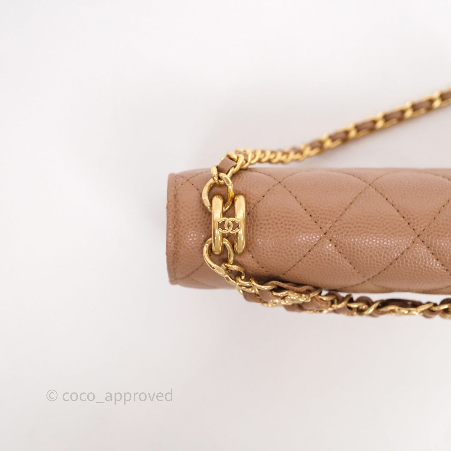 Chanel Coco First Phone Holder Dark Beige Caviar Gold Hardware 22K