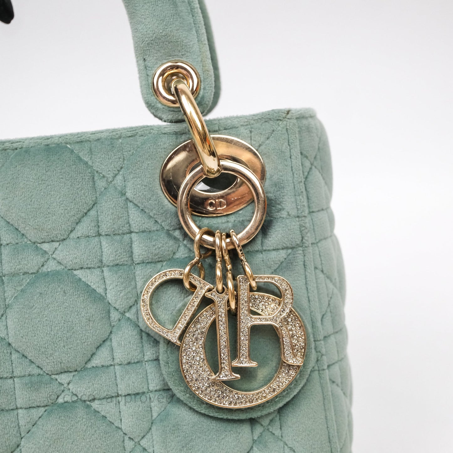 Christian Dior Mini Lady Dior Green Suede Cannage Gold Hardware