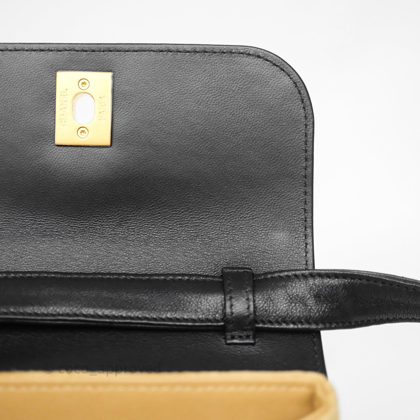 Chanel Mini Flap Bag Camel Suede/ Black Lambskin Gold Hardware