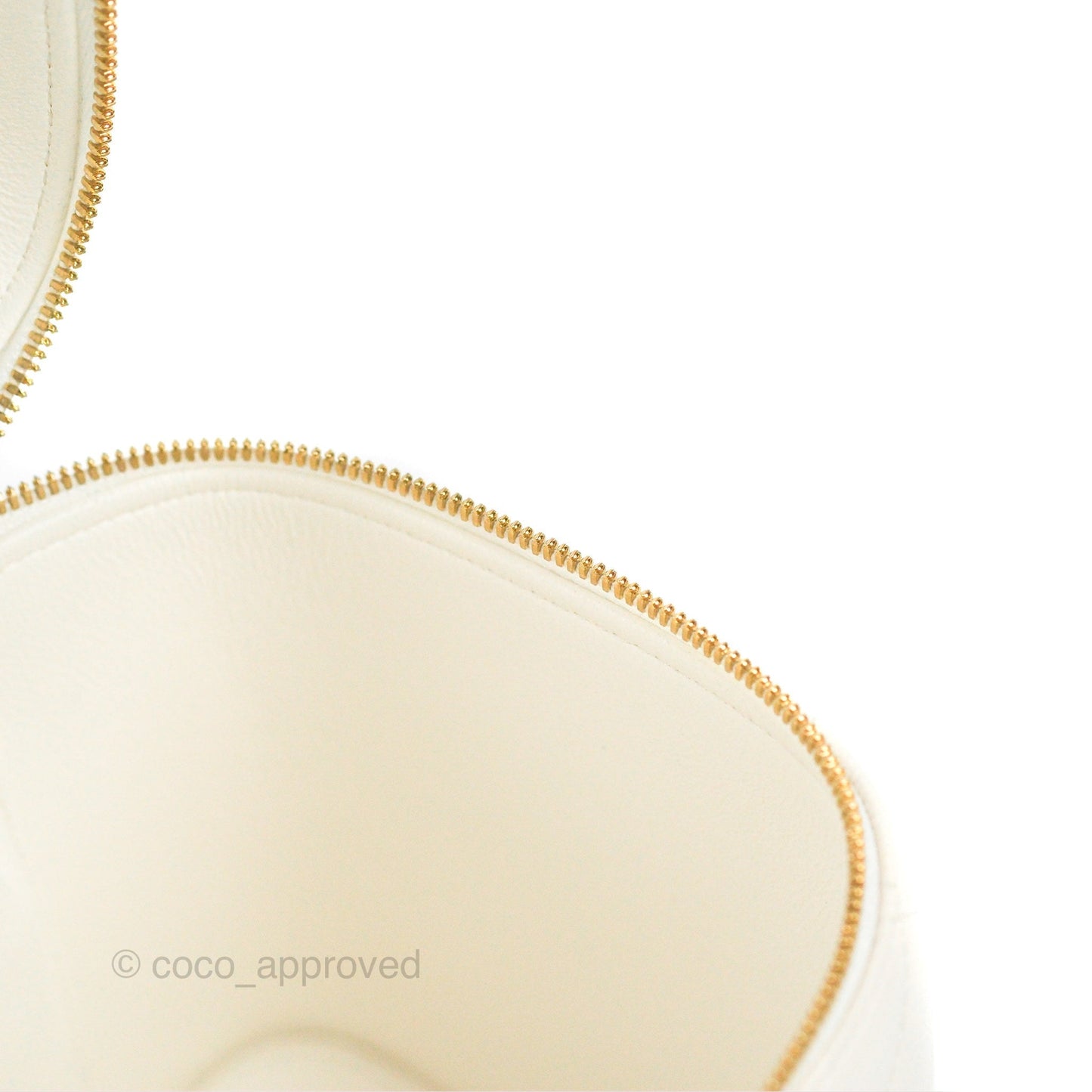 Chanel Quilted Top Handle Vanity Case White Caviar Gold Hardware