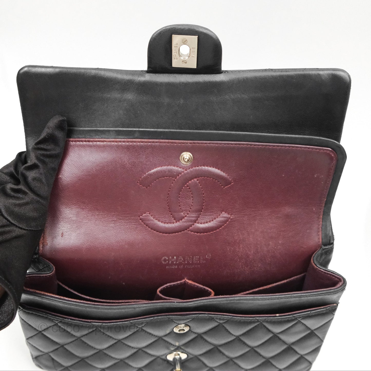 Chanel Classic M/L Medium Flap Quilted Black Lambskin Silver Hardware