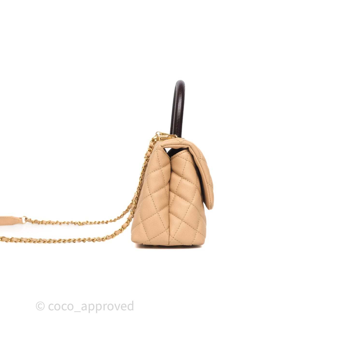 Chanel Small Coco Handle Quilted Beige Caviar Gold Hardware Lizard Handle
