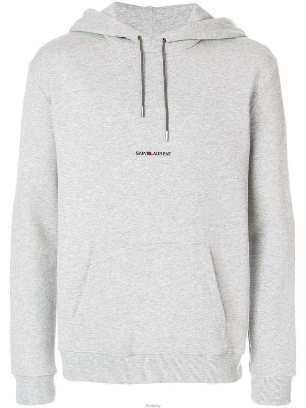 Luxury Saint Laurent Men's Logo Print Fleece Hoodie Grey