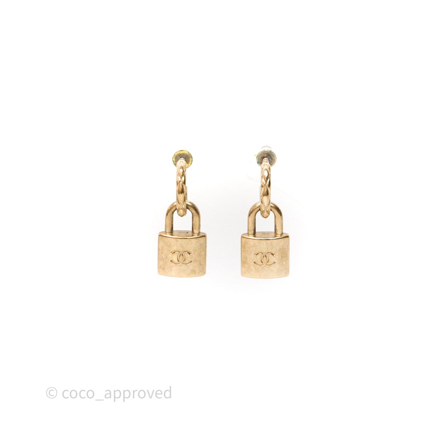 Chanel CC Padlock Drop Earrings Gold Tone 21P