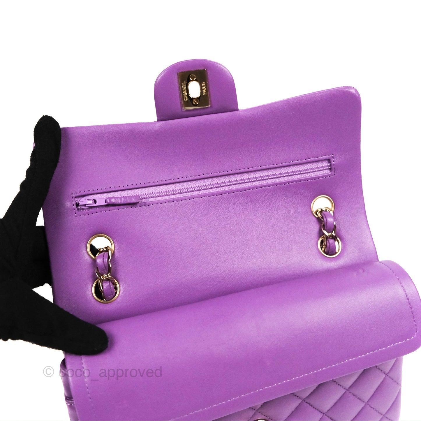 Chanel Small Classic Quilted Flap Purple Lambskin Gold Hardware