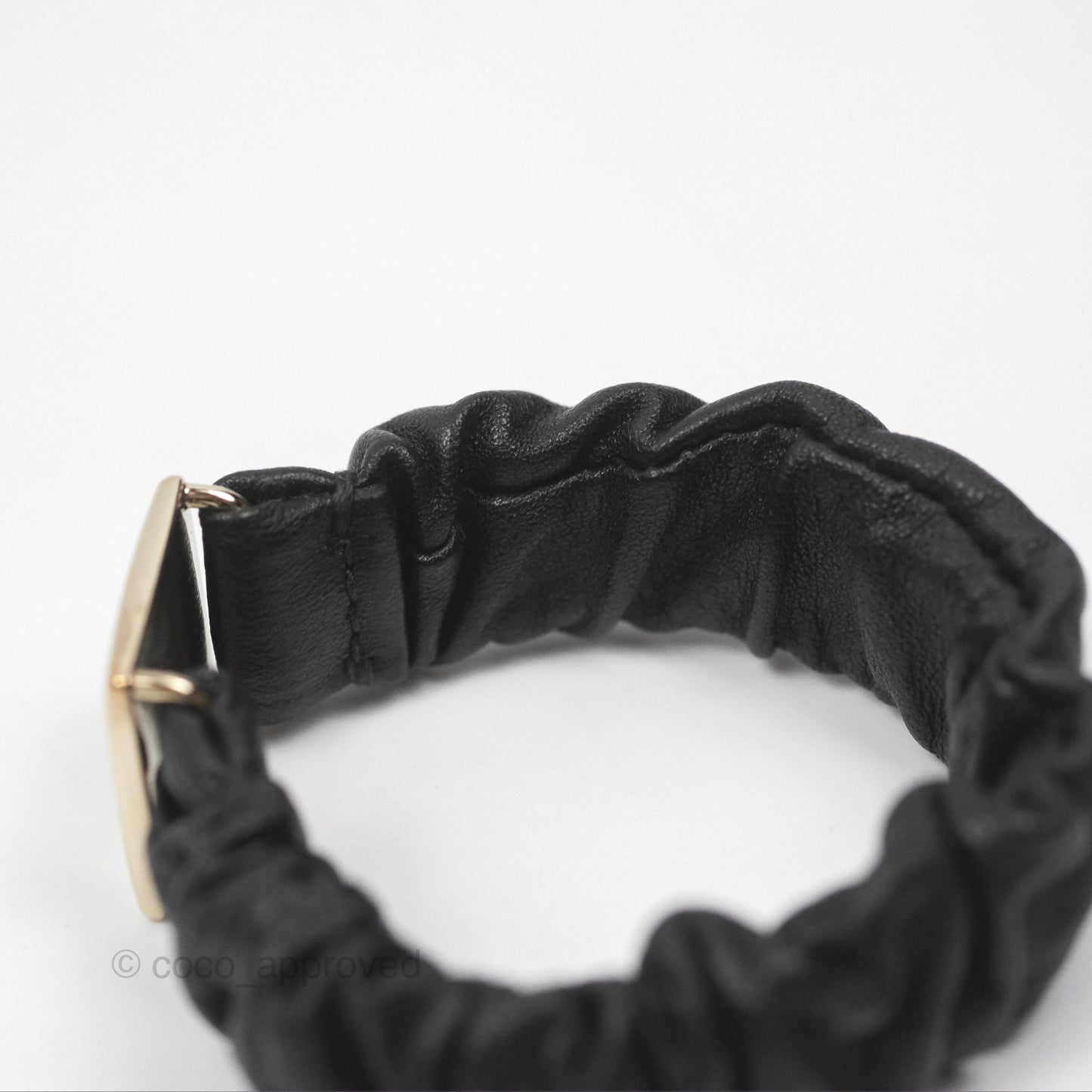 Chanel CC Black Leather Hair Accessory Gold Tone 21B