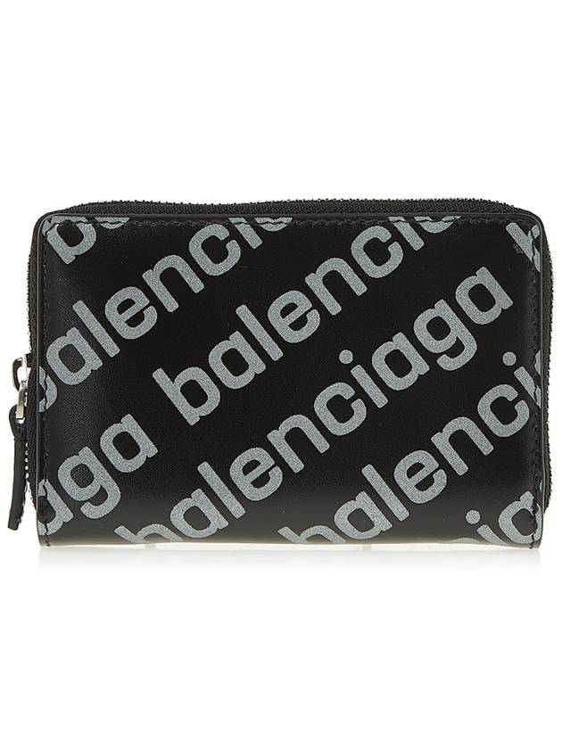 Luxury Balenciaga All Over Logo Zip Around Half Wallet Black