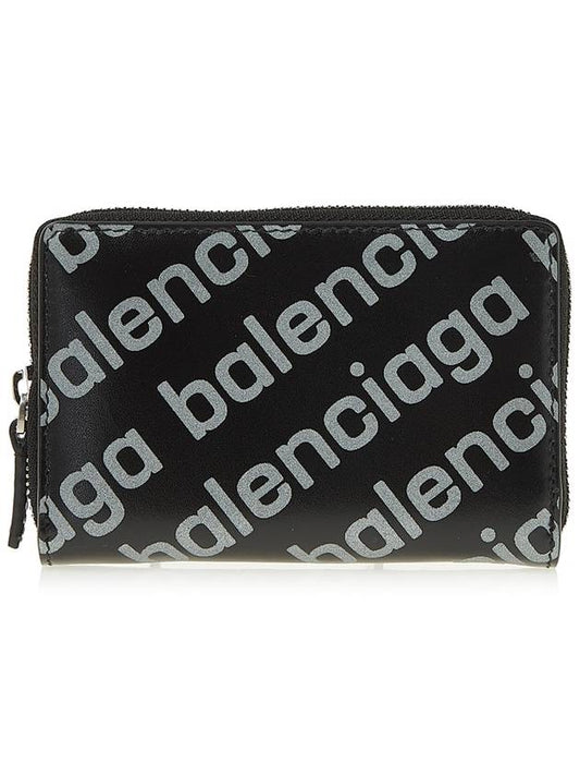 Luxury Balenciaga All Over Logo Zip Around Half Wallet Black
