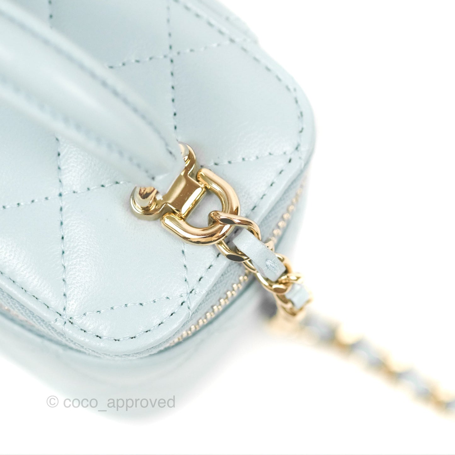Chanel Mini Top Handle Vanity With Chain Light Blue Lambskin Gold Hardware