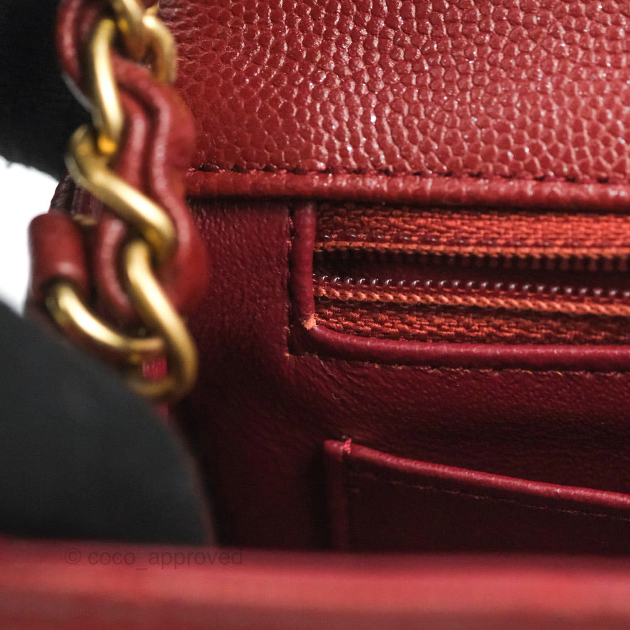 Chanel Classic Quilted Mini Rectangular Flap Iridescent Burgundy Caviar Aged Gold Hardware
