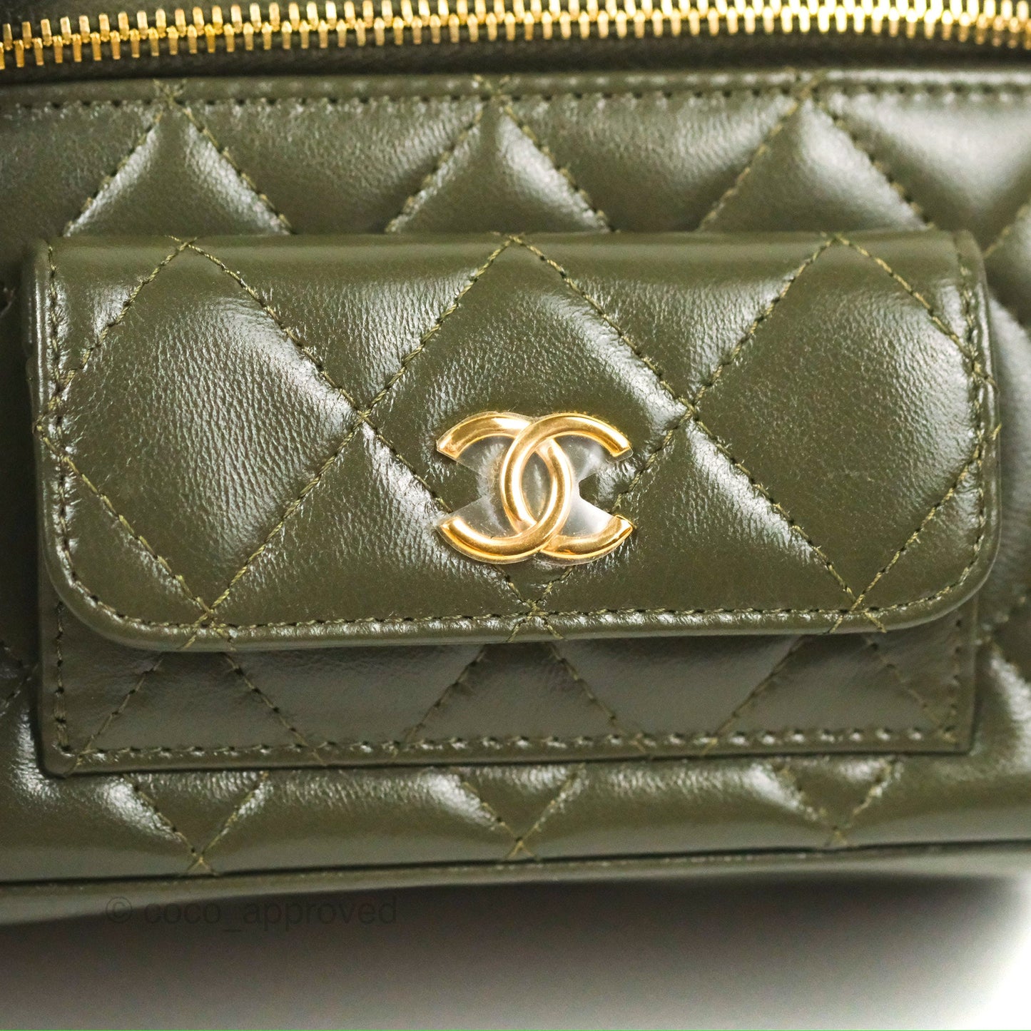 Chanel Cargo Pocket Top Handle Vanity with Chain Khaki Green Lambskin 22K