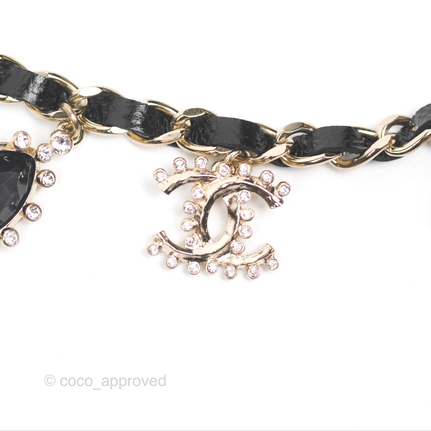 Chanel Crystal CC Resin Necklace Choker Lambskin Gold Hardware 21A