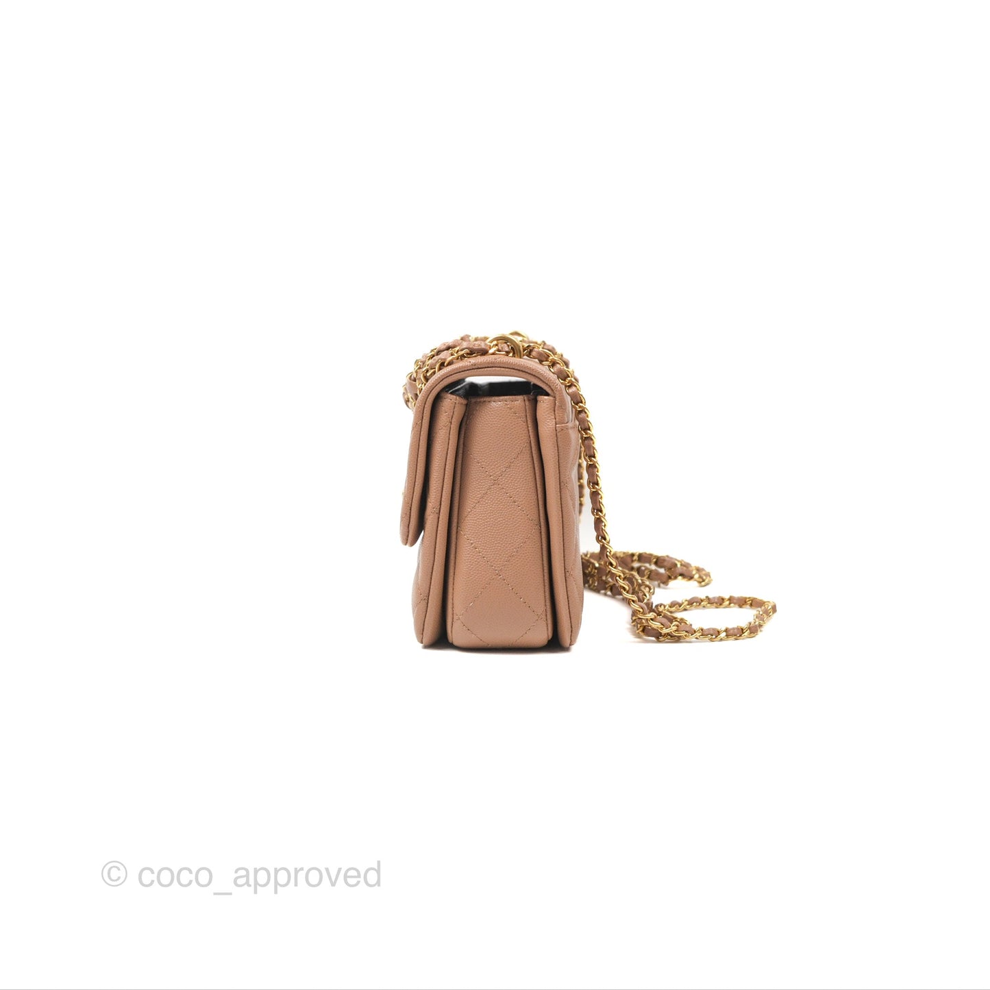 Chanel Coco First CC Chain Flap Bag Dark Beige Caviar Aged Gold Hardware