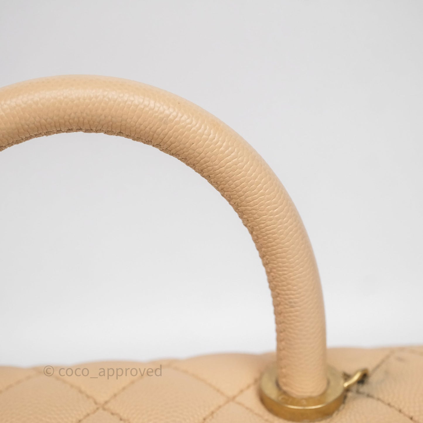 Chanel Small Coco Handle Quilted Beige Caviar Aged Gold Hardware